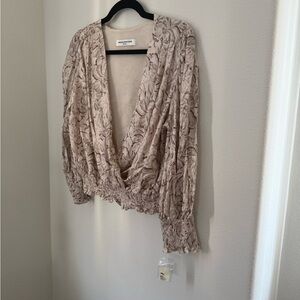 Floral Beige Blouse with Smocked Hem